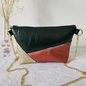 Sac Glam simili-cuir vert sapin, doré et rose irisé