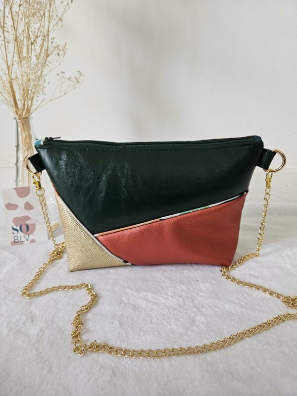 Sac Glam simili-cuir vert sapin, doré et rose irisé