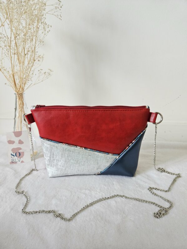 Sac Glam simili-cuir rouge, argenté et bleu