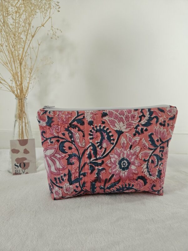 Pochette Girly en tissu indien matelassé - rose/bleue