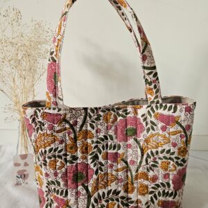 Sac Cabas en tissu indien orangé, rose, blanc