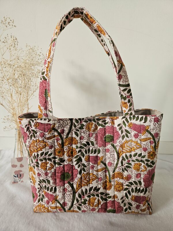 Sac Cabas en tissu indien orangé, rose, blanc