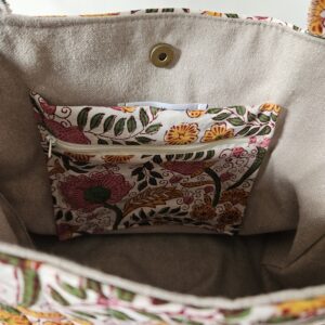 Sac Cabas en tissu indien orangé, rose, blanc