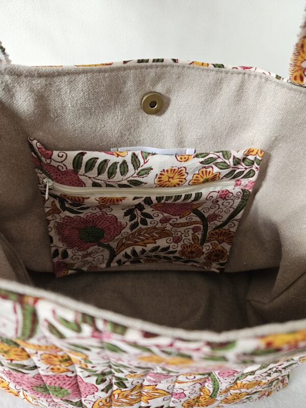 Sac Cabas en tissu indien orangé, rose, blanc – Image 2