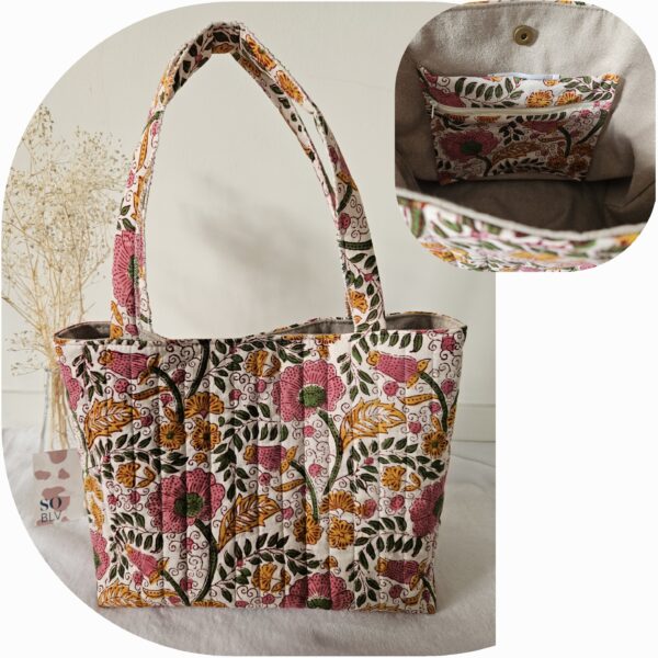 Sac Cabas en tissu indien orangé, rose, blanc – Image 3