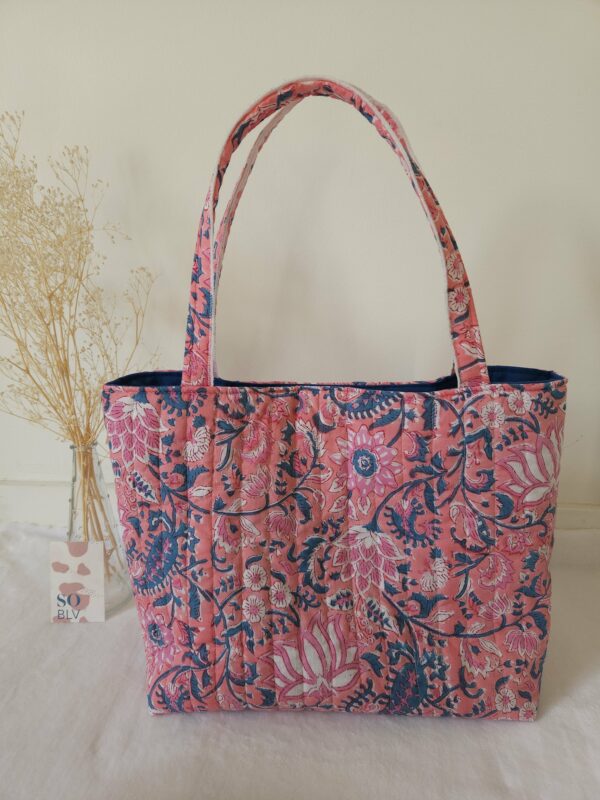 Sac Cabas en tissu indien rose et bleu