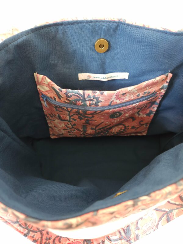 Sac Cabas en tissu indien rose et bleu – Image 2