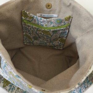 Sac Cabas en tissu indien vert/bleu/blanc cassé