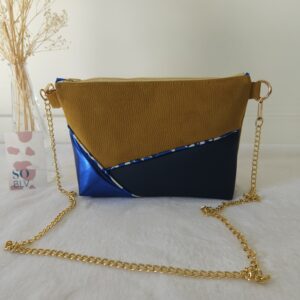 Sac Glam simili-cuir bleu et moutarde