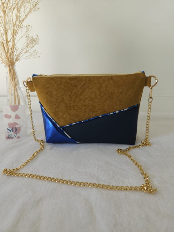 Sac Glam simili-cuir bleu et moutarde