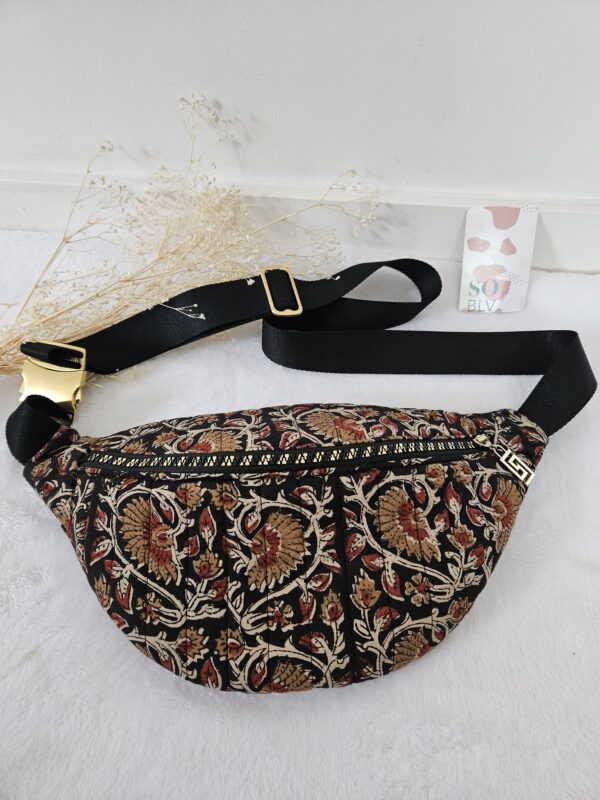 Sac Banane coton indien matelassé noir, beige et bordeaux