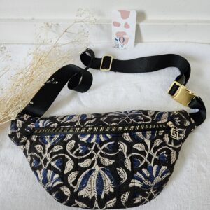 Sac Banane coton indien matelassé noir, et bleu