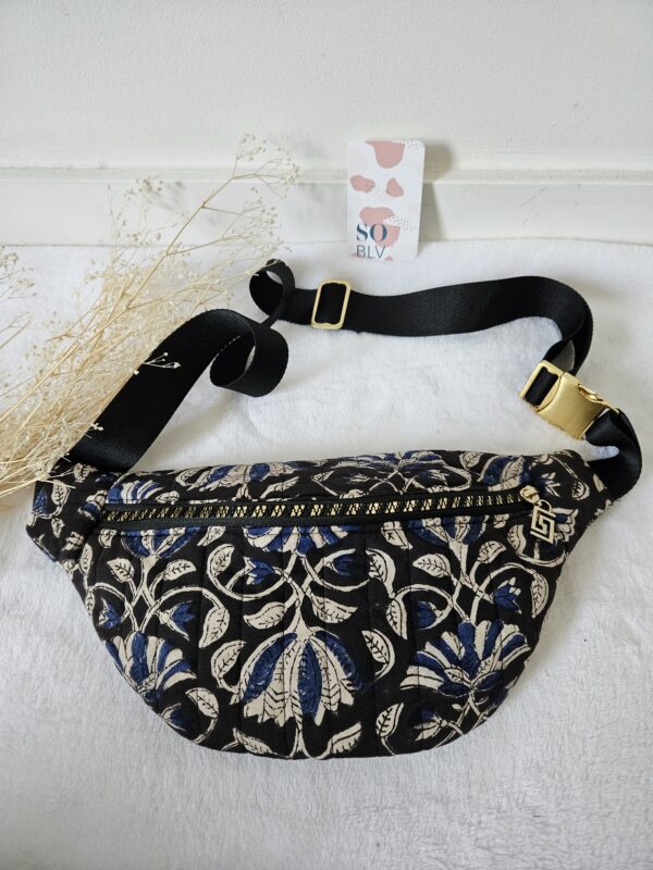 Sac Banane coton indien matelassé noir, et bleu