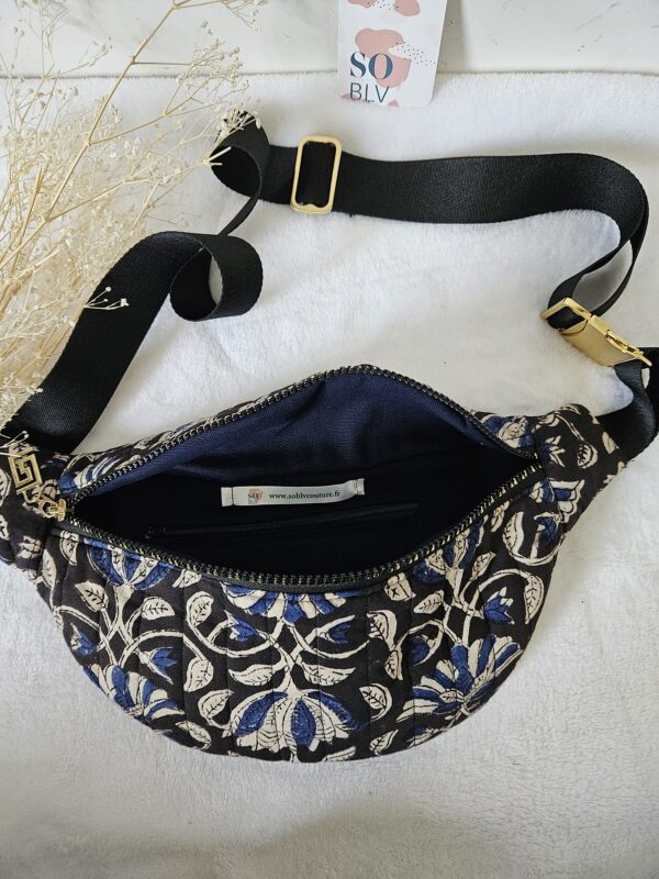 Sac Banane coton indien matelassé noir, et bleu – Image 2