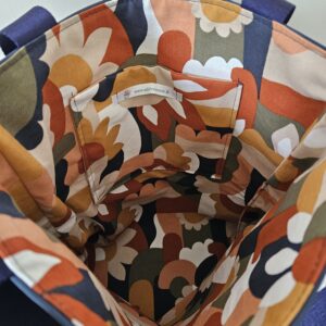 Tote-bag bleu en simili-cuir intérieur géométrique