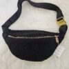 Sac Banane teddy peluche noir intérieur fleuri bleu