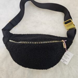 Sac Banane teddy peluche noir intérieur fleuri bleu