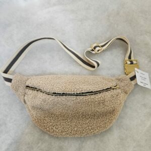 Sac Banane teddy peluche beige intérieur fleuri bleu