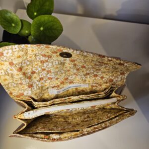 Portefeuille Compagnon beige doré intérieur coton fleuri