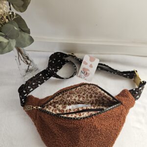 Sac Banane teddy peluche caramel intérieur léopard