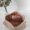 Trousse de toilette teddy peluche beige intérieur coton enduit vichy – Image 2