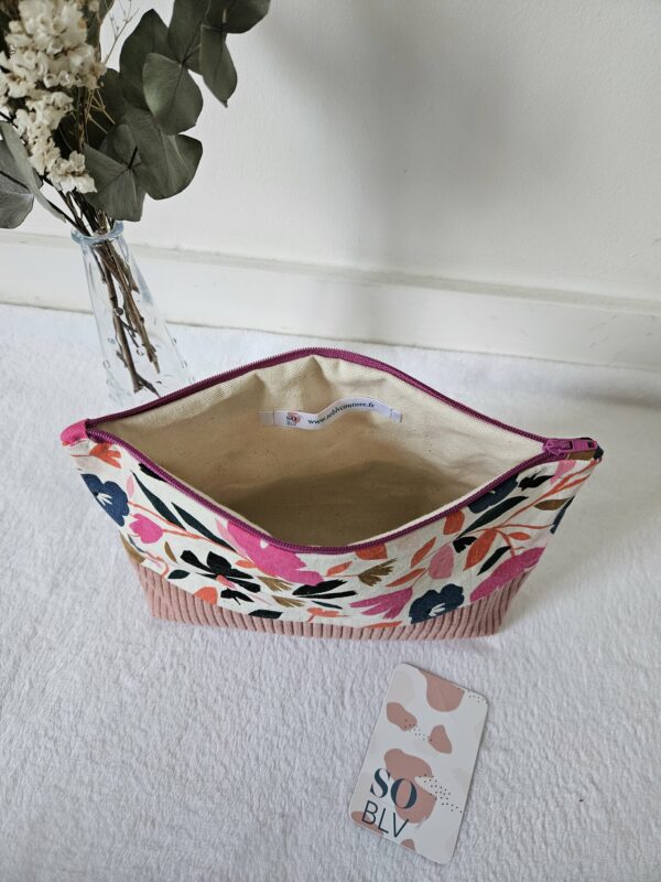 Pochette Girly en tissu fleuri et velours côtelé rose – Image 2