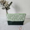 Pochette Girly en tissu double gaze feuillage et velours ras vert