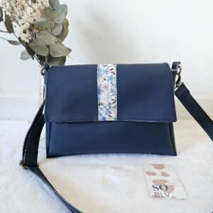 Sac Naya simili-cuir bleu marine intérieur fleuri