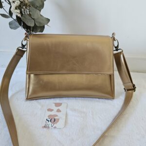 Sac Naya simili-cuir beige doré intérieur fleuri