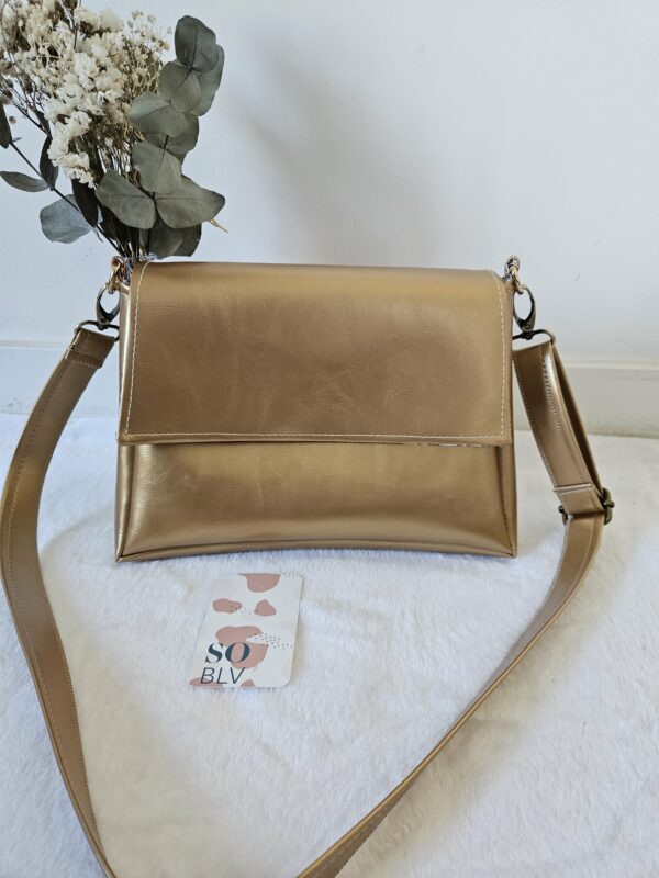 Sac Naya simili-cuir beige doré intérieur fleuri – Image 2