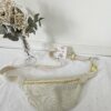 Sac Banane velours côtelé beige intérieur vert fleurs noires