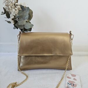 Sac Naya simili-cuir beige doré intérieur léopard beige