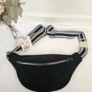 Sac Banane velours côtelé noir intérieur breton fond noir