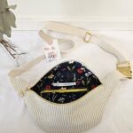 Sac Banane velours côtelé beige intérieur fleuri fond marine – Image 2