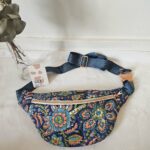 Sac Banane coton indien matelassé bleu fleuri orangé, vert