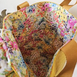 Tote-bag jaune en simili-cuir intérieur fleuri