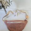 Sac Banane velours côtelé rose intérieur fond vert canard