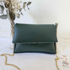 Sac Naya simili-cuir vert foncé intérieur coton savane