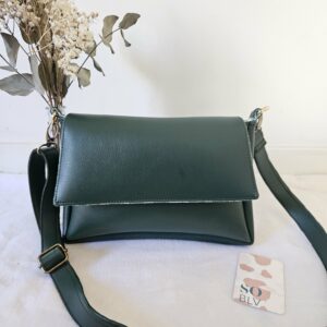 Sac Naya simili-cuir vert foncé intérieur coton savane