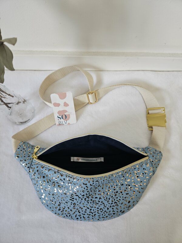Sac Banane coton bleu clair imprimé léopard doré – Image 2