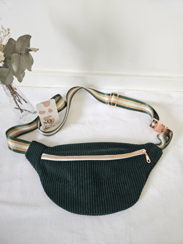 Sac Banane velours côtelé vert intérieur japonisant