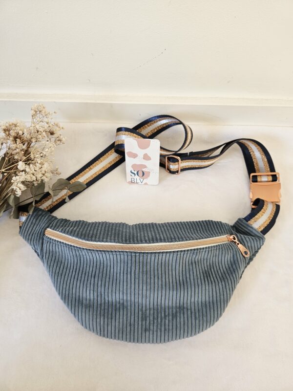 Sac Banane velours côtelé bleu clair intérieur fleuri