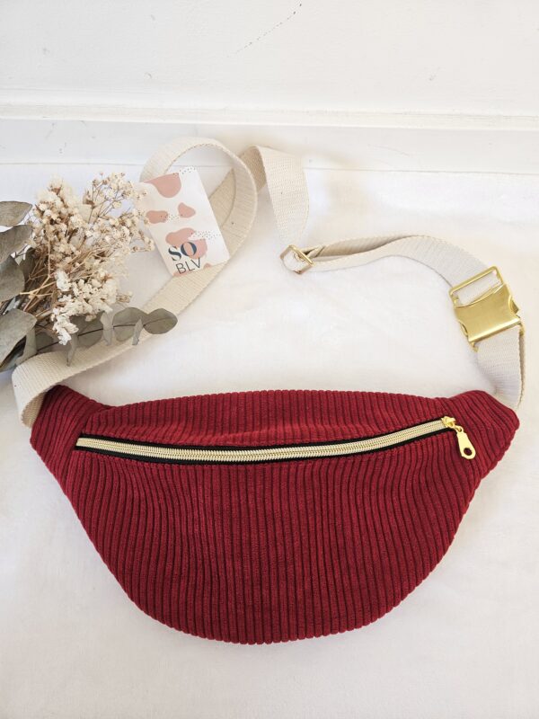 Sac Banane velours côtelé bordeaux intérieur japonisant fond noir