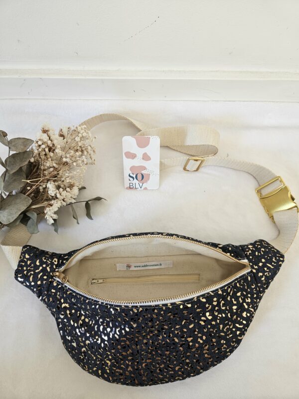 Sac Banane coton bleu foncé imprimé léopard doré – Image 2