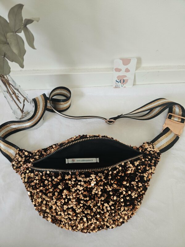 Sac Banane à sequins bronze intérieur noir – Image 3