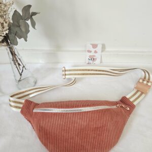 Sac Banane velours côtelé corail intérieur coton estivale