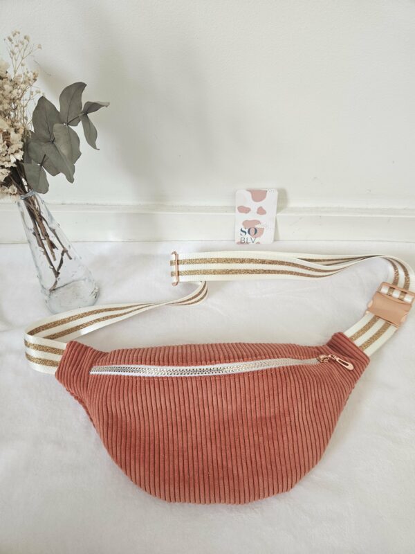 Sac Banane velours côtelé corail intérieur coton estivale