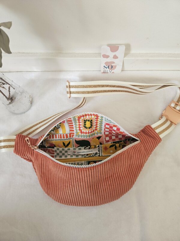 Sac Banane velours côtelé corail intérieur coton estivale – Image 2