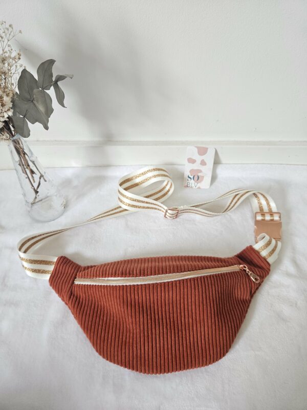 Sac Banane velours côtelé terracotta intérieur fleuri