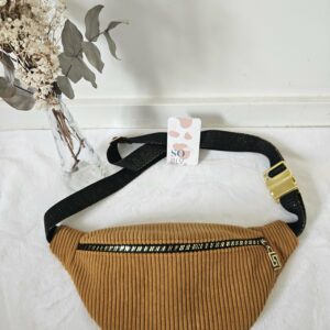 Sac Banane velours côtelé moutarde intérieur coton fleuri